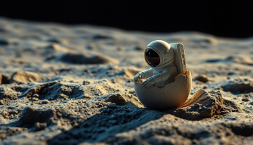 AI generated image of a tiny astronaut hatching from an egg on the moon