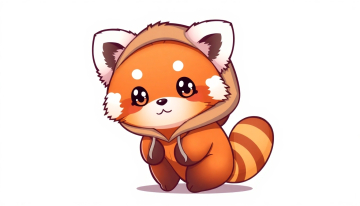AI generated image of Centered shot of an adorable chibi-style red panda wearing an oversized cozy