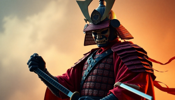 AI generated image of ultra realistic samurai warrior in traditional Japanese armor