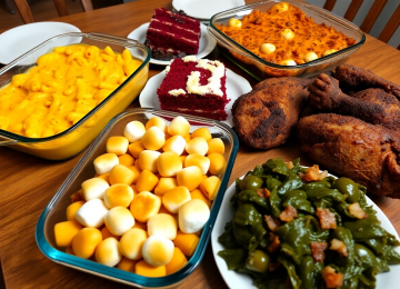 AI generated image of Unedited smartphone photo of a homemade Southern dinner on a real dining table